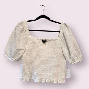 1. State White Eyelet Top Size- Medium V Neck Smocked 100% Cotton